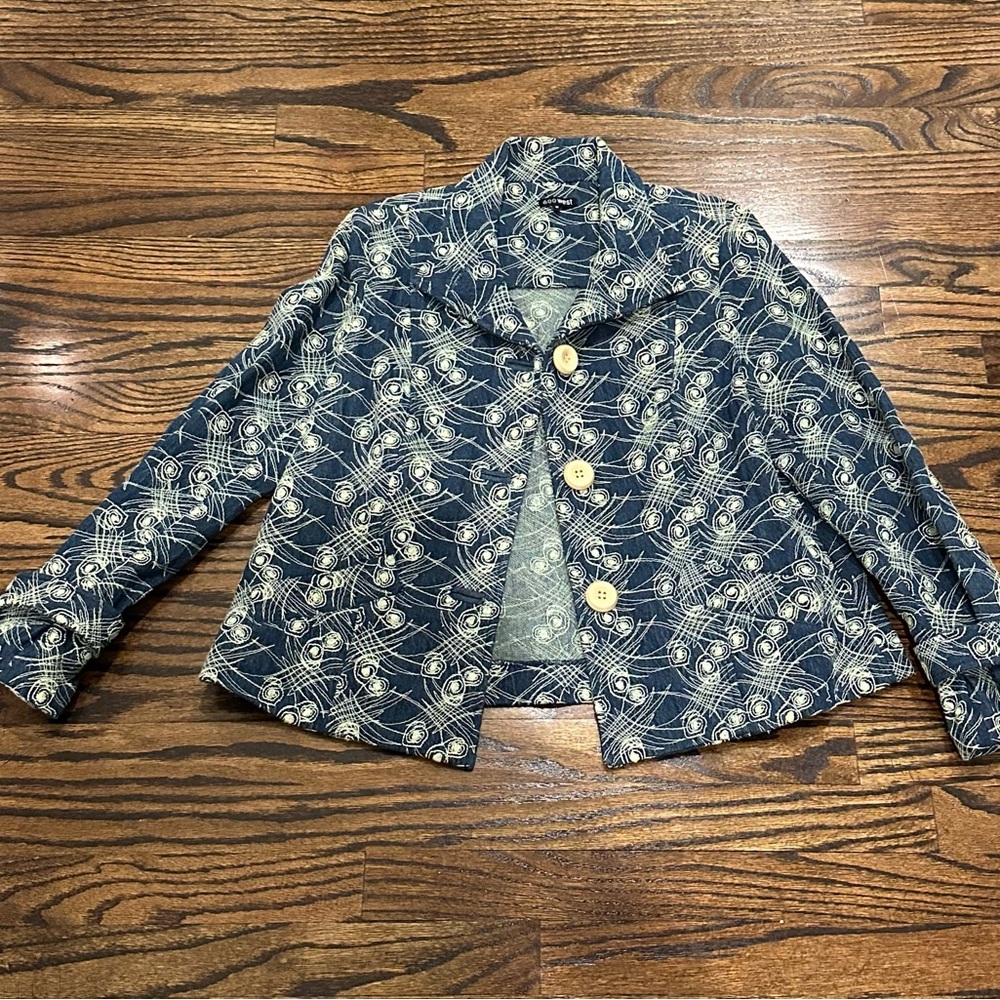 600 West Women's Denim Embroidered Peacock Feather Blazer